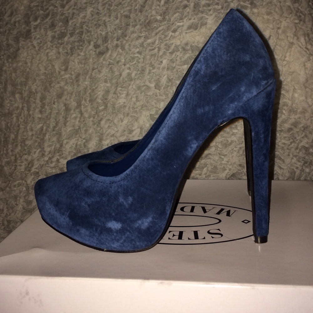 Blue suede heels